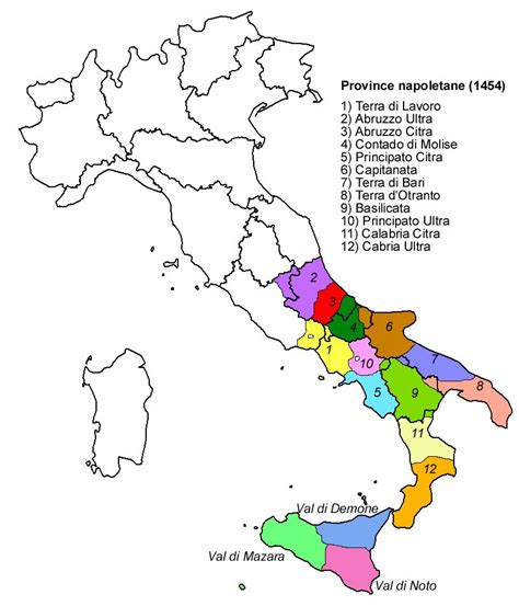 Una provincia está compuesta por varios municipios (comuni), y normalmente varias provincias forman una región (a excepción de la región del valle de aosta, que no tiene ninguna). Mapa de las provincias del antiguo reino de Nápoles ...