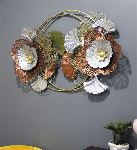 Buy Iron Leaf Panel Wall Art In Multicolour By Malik Design Online Floral Metal Art Metal