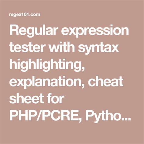 Regular Expression Tester With Syntax Highlighting Explanation Cheat