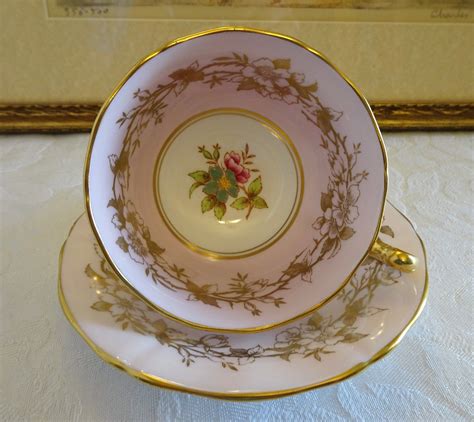 Adderley Hand Enameled Pink Floral Tea Cup And Saucer With Gold Rose Garland Made In England