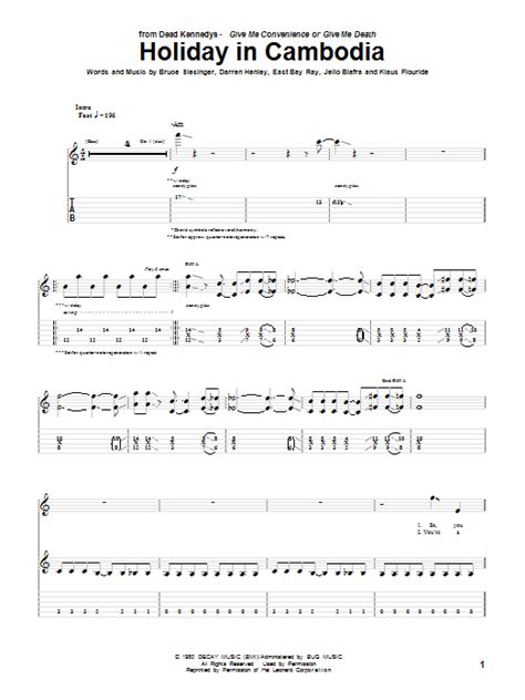 Holiday In Cambodia Sheet Music Dead Kennedys Guitar Tab