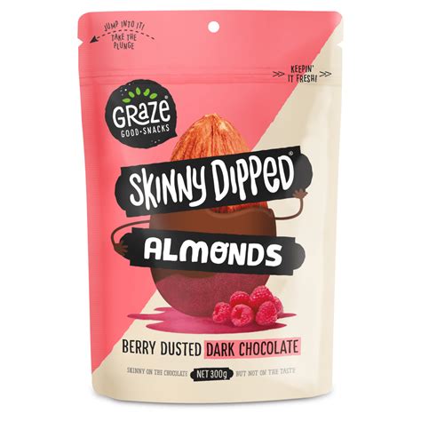 skinny dipped almonds berry dusted dark chocolate 300g graze