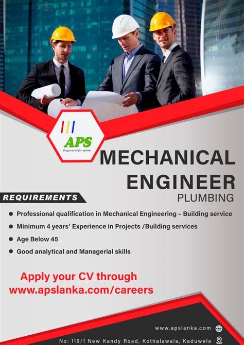 Aps Lanka Job Vacancy Mechanical Engineer Plumbing