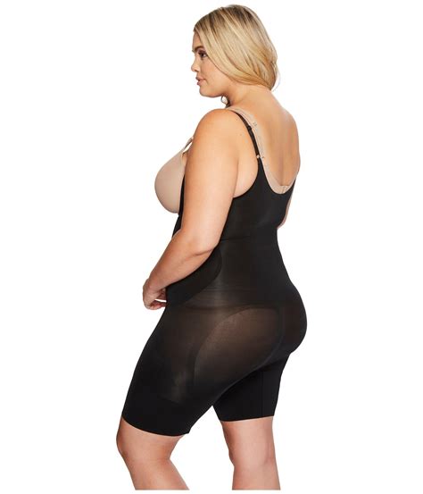Spanx Synthetic Plus Size Oncore Open Bust Mid Thigh Bodysuit In Black