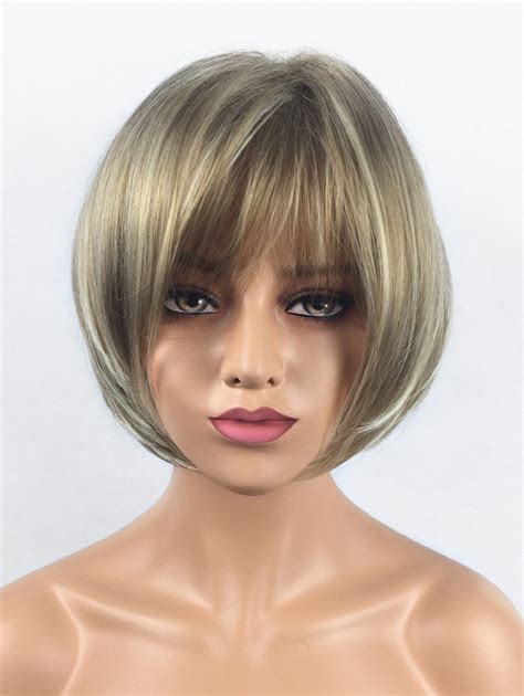 26 Off Short Side Bang Colormix Straight Bob Synthetic Wig Rosegal