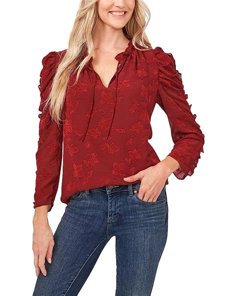 Cece Long Sleeve Ruffled Floral Jacquard Blouse 6pm