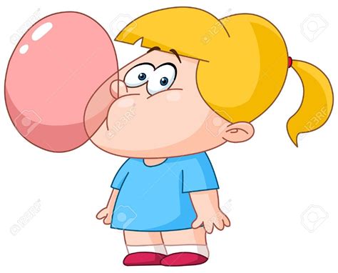 Bubble Gum Cute Cartoon Girl Blowing Bubble Gum Girl Cartoon