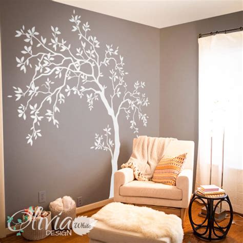 White Large Tree Wall Decal Tree Wall Decal Wall Mural Etsy