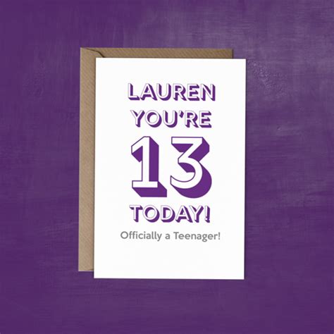 Personalised 13th Birthday Card 13 Today Card Teenager Birthday