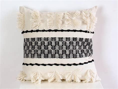 Decorative Boho Pillow Textured Woven Cotton Moroccan Cushion