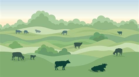 Rural Dairy Farm Landscape With Cows Over Seamless Panoramic