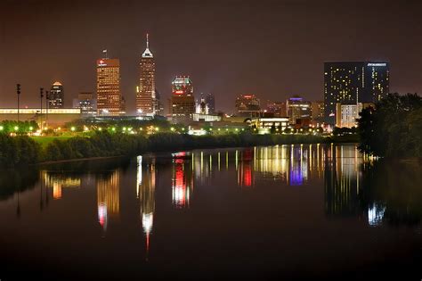 Indianapolis Skyline At Night Indy Downtown Color Panorama Photograph