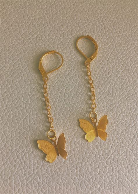 Gold Butterfly Dangle Earrings Dangly Butterfly Earrings Etsy