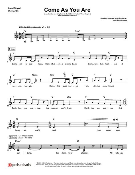 Come As You Are Sheet Music Pdf David Crowder Praisecharts