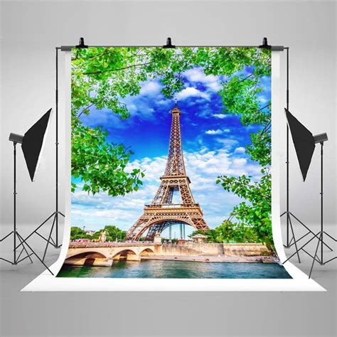 Eiffel Tower Paris Photography Backdrops Blue Sky White Clouds Photo