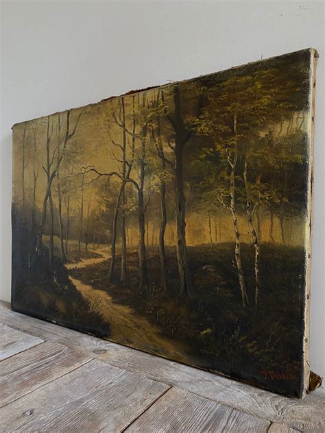 Large Antique Dark Forest Oil Painting Antique Gloomy Etsy