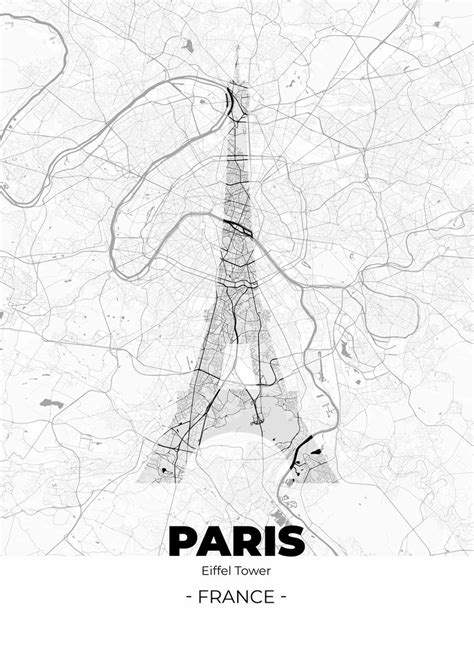 Paris City Map White Poster By Insaniel Digital Handcraft Displate