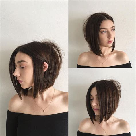 sexy blunt razor cut bob with center part and brunette color the latest hairstyles for men and