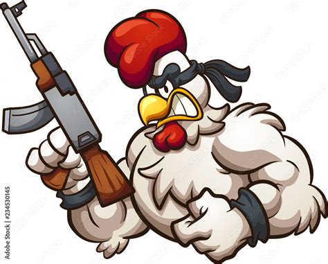 Vetor Do Stock Strong And Angry Cartoon Chicken Holding An Ak 47 Gun