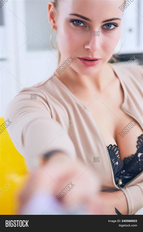 Sexy Secretary Undress In Office Flirt And Desire Image Stock Photo