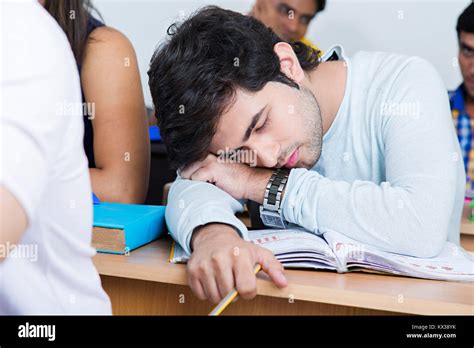 1 Indian College Boy Student Sleeping In Class Careless Education Stock