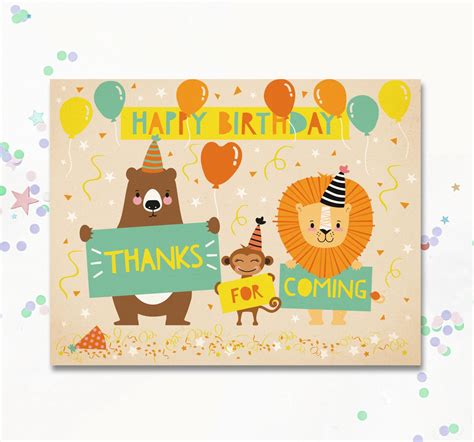 Birthday Thank You Card Kids Party Thank You For Coming Etsy