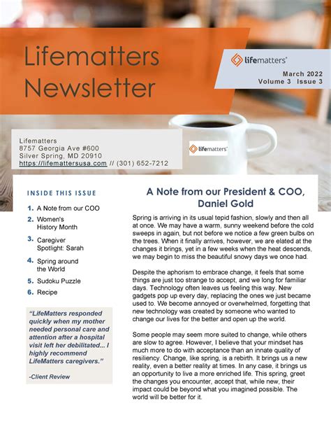 Lifematters Newsletters Lifematters More Than Home Care
