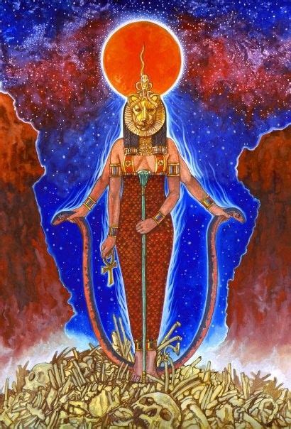 the warrior goddess sekhmet shown with her sun disk and cobra crown with images goddess of