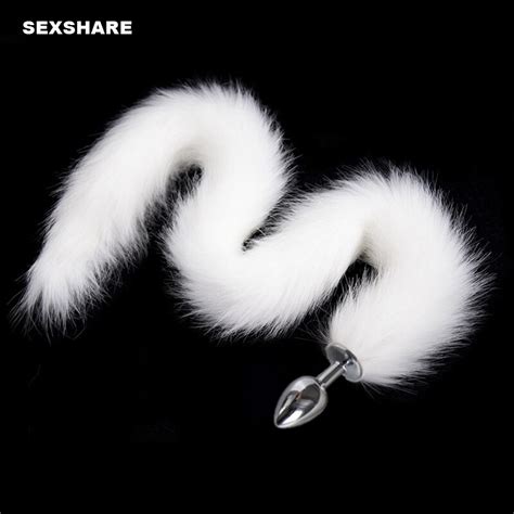 buy 85cm long white faux fox tail fetish adult sex toys anal plug tail sexy