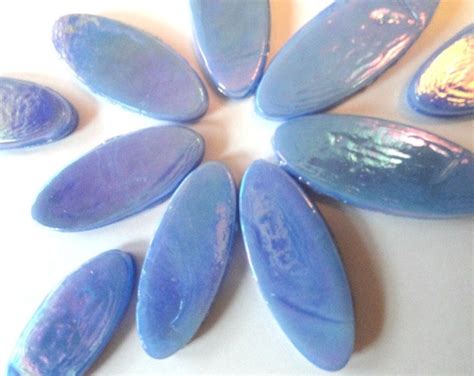 Periwinkle Blue Oblong Oval Opaque Iridescent Glass Mosaic Etsy