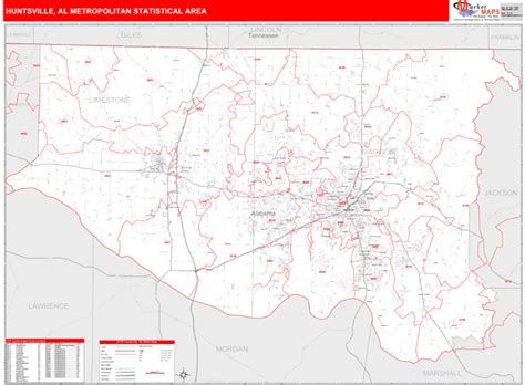 Huntsville Metro Area Al 5 Digit Zip Code Maps Red Line