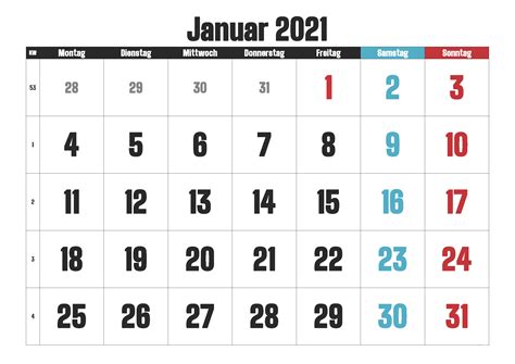Monatskalender und kostenloser planer zum ausdrucken. Kalender Januar 2021 Zum Ausdrucken Planer | Zudocalendrio
