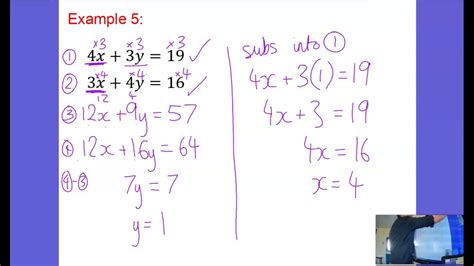 Simultaneous Equations Elimination Method Part Youtube