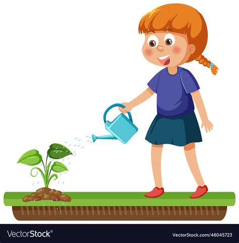 A Girl Watering Plant In The Garden Royalty Free Vector