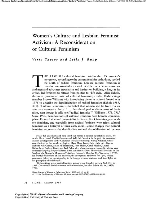 Pdf Womens Culture And Lesbian Feminist Activism A Reconsideration Of Cultural Feminism