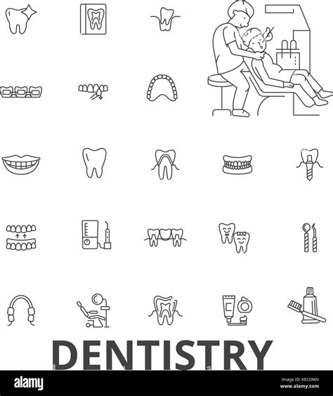 Dentistry Dentist Dental Dental Care Dentist Office Teeth Smile Implant Line Icons