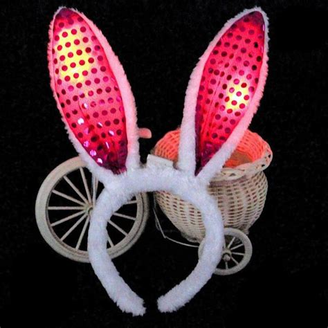 Led Light Up Sequin Bunny Rabbit Ears Headband Flashing Hairbands Rave