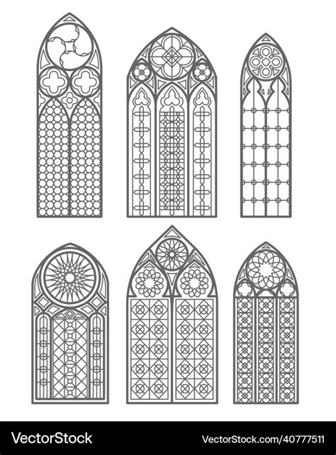 Gothic Windows Outline Set Silhouette Of Vintage Vector Image
