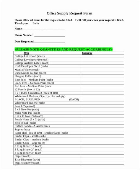 Office Supply Order Form Template Elegant Sample Supply Request Form 10