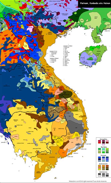 The major difference between these two languages is that vietnamese has 6 intonations in speaking and writing. Vietnam, Cambodia & Hainan - Carte linguistique ...