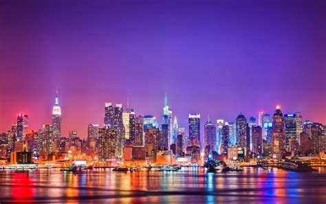 Beautiful New York City Light At Night City Skyline New York