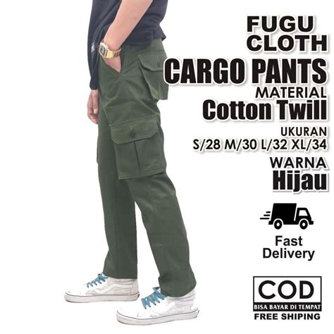 Celana Cargo Panjang Pria Hijau Army Premium Kanvas Original Slimfit