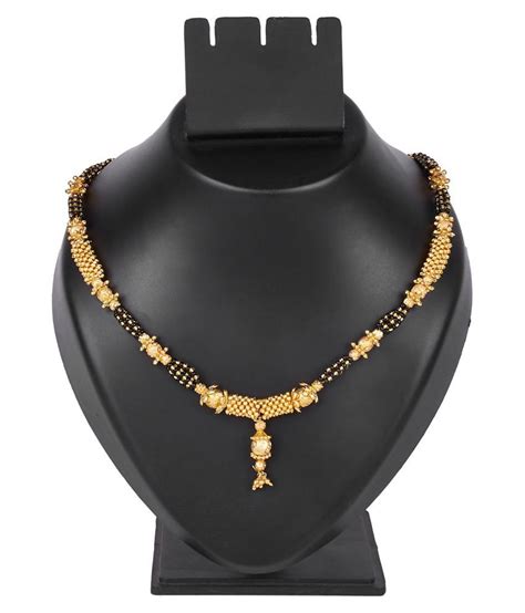 24k Gold Plated Traditional Black Shining Jewel Beads Thushi Mangalsutra Necklace For Women Sj