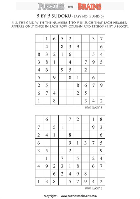 Printable 9 By 9 Sudoku Puzzles For Kids Beginners And Profs