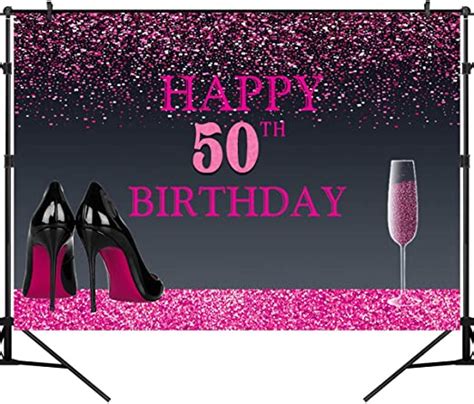 Sensfun Happy 50th Birthday Backdrop Pink Glitter Fabulous