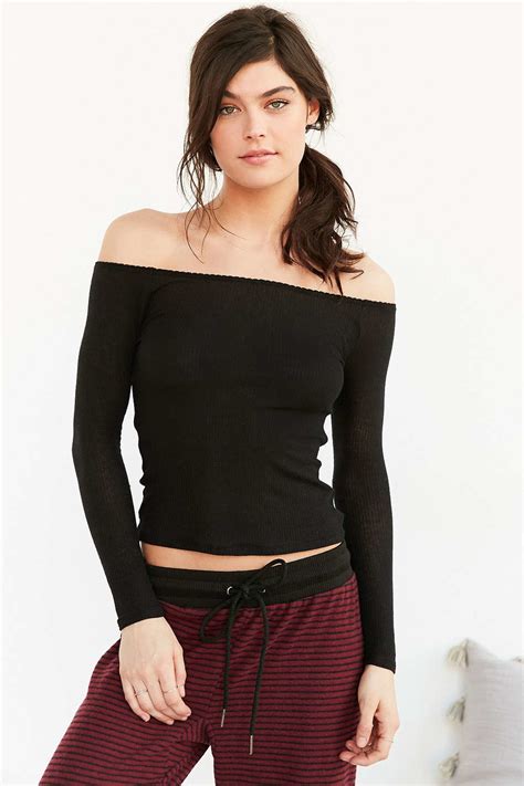 Lyst Out From Under Off The Shoulder Long Sleeve Top In Black