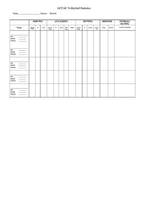Volleyball Stats Sheet Printable