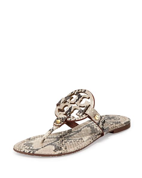 Lyst Tory Burch Miller Lizardprint Leather Thong Sandals In Natural