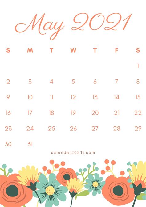2021 Floral Calendar Printable Monthly Templates
