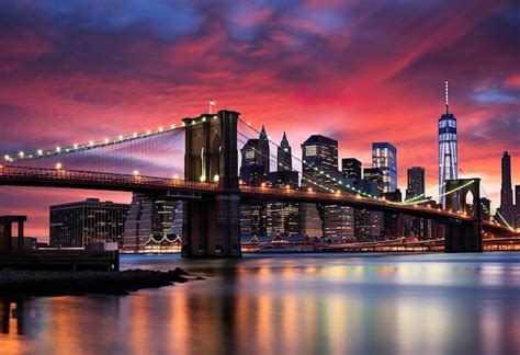 Premium Ai Image Brooklyn Bridge And Lower Manhattan Skyline At Dusk